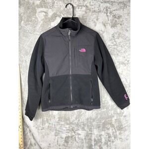 The North Face Black Fleece Jacket Pink Logo Breast Cancer Awareness Women's S